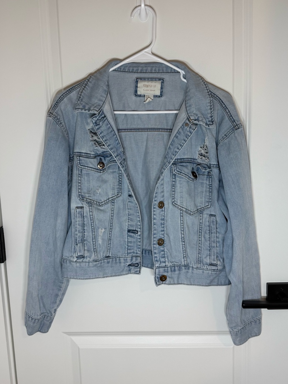 Forever 21 Light Blue Distressed Denim Jacket